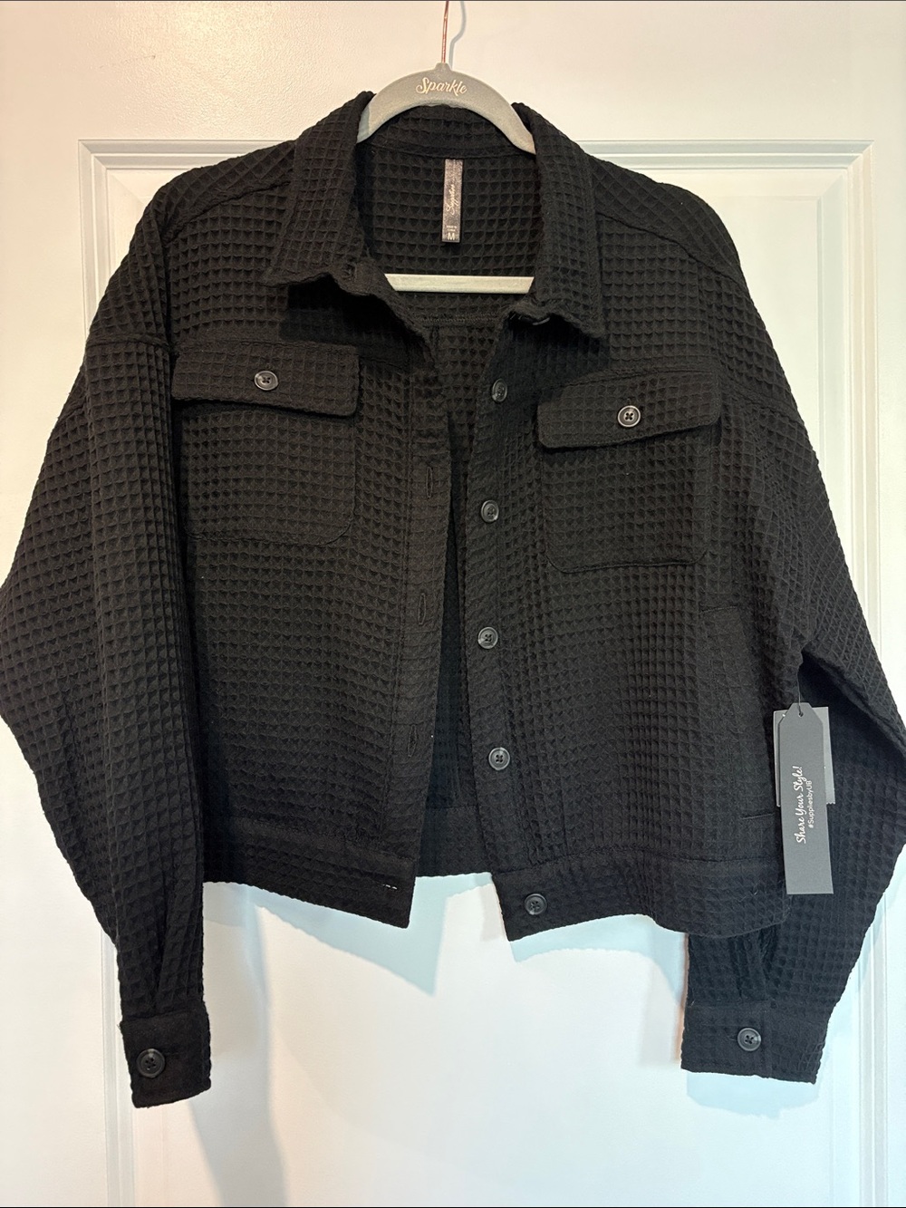 Black Waffle Cropped Jacket
